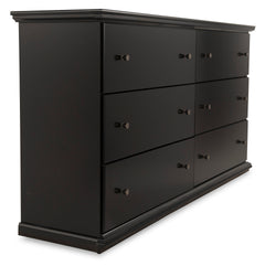 Black, complete six-drawer dresser, angled view - 1