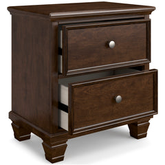 Brown, nightstand with drawers open - 2