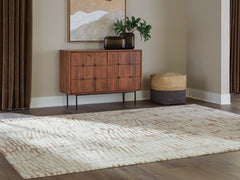 Cream/Tan/Rust 94.5" x 118.5", room view; furniture excluded - 2