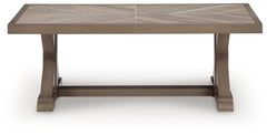 Beige, complete outdoor coffee table front view - 3