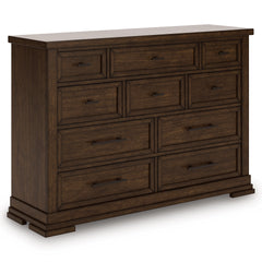 Medium Brown, complete ten-drawer dresser, angled view - 1