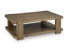 Light Brown rustic oak veneer shelf coffee table, product view 2 - 2