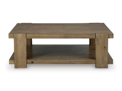 Light Brown rustic oak veneer shelf coffee table, product view 3 - 3