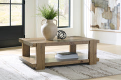 Light Brown rustic oak veneer shelf coffee table, product view 4 - 4