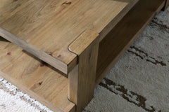 Light Brown rustic oak veneer shelf coffee table, product view 5 - 5