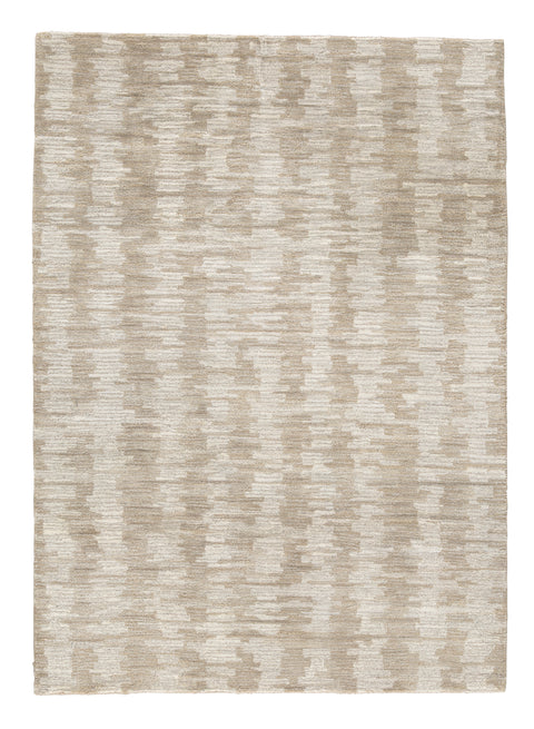 Brown and Cream Abstract Stripe Hand-Tufted Wool Rug