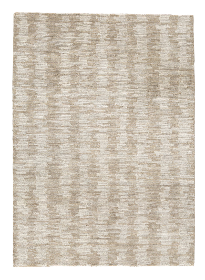 Brown and Cream Abstract Stripe Hand-Tufted Wool Rug