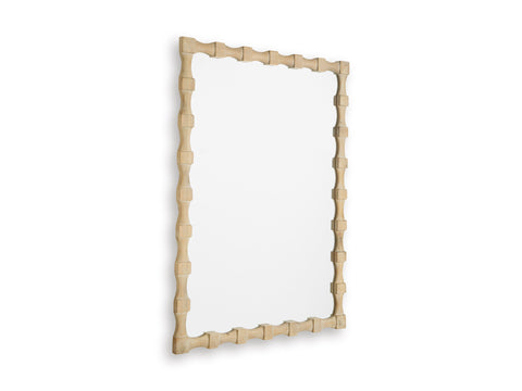 Light Brown Sculpted Wood-Framed Wall Mirror