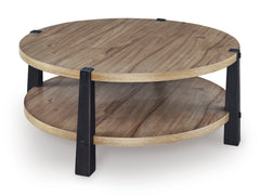 Light Brown/Black Round Coffee Table, full product view - 1