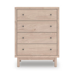 Tan / Light Oak-Look Four-Drawer Chest with Black Knobs — front view - 2