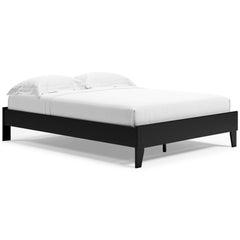 Black, queen platform bed shown with mattress and bedding, not included - 2