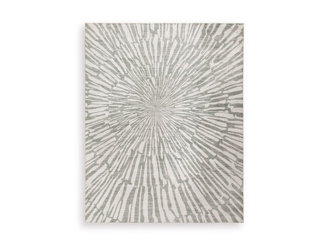 Gray and White Sunburst Faux-Fur Machine-Washable Rug