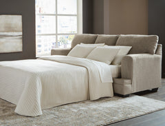 Taupe, Queen sleeper sofa with mattress extended in room - 5
