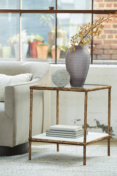 Antique Brass Finish accent table, full product view - 5