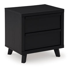Black, complete two-drawer nightstand, closed angled view - 1