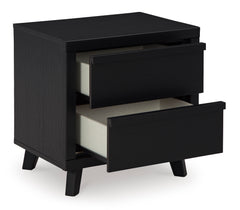 Black, nightstand with drawers open - 2