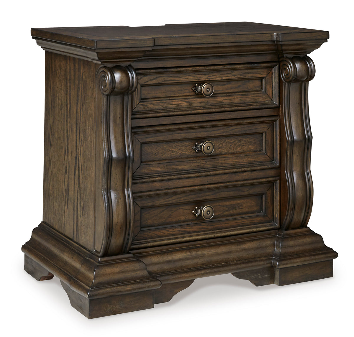 Dark Brown, complete nightstand, angled view