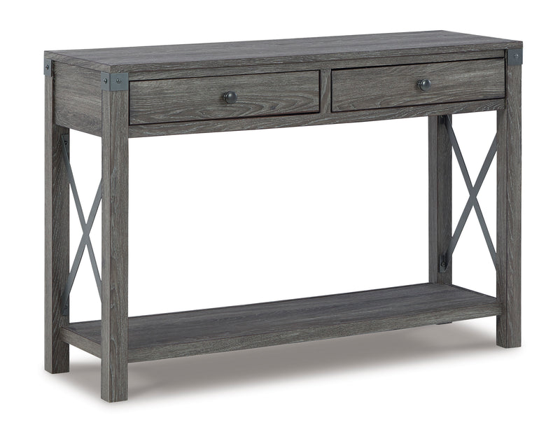 Grayish Brown Two-Drawer Console Table with Crossbuck Sides
