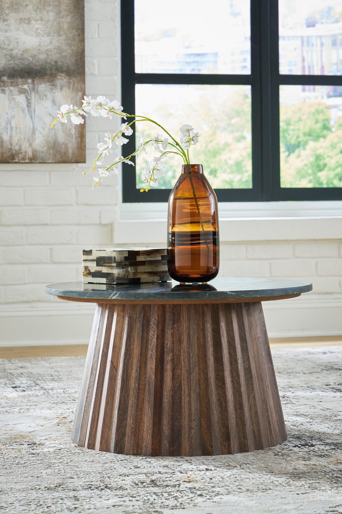 Black/Brown accent coffee table, full product view