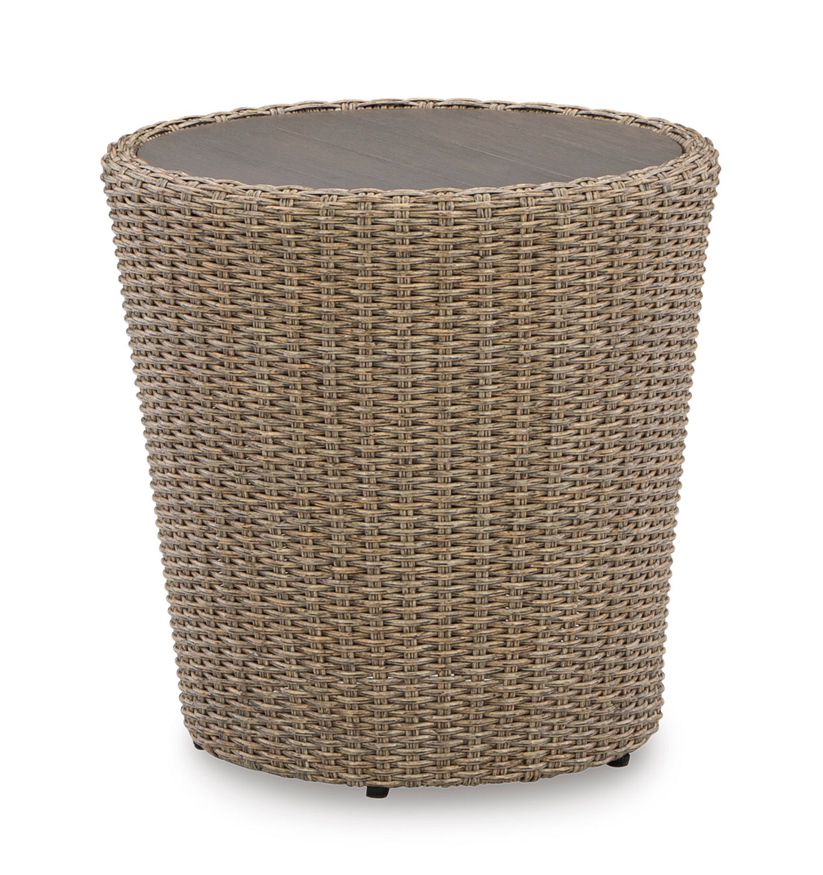 Beige, complete round outdoor end table