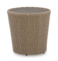 Beige, complete round outdoor end table - 1