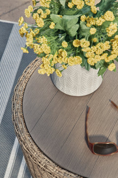 Beige, tabletop and wicker detail; accessories not included - 2
