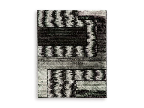 Black and Ivory Angular Stripe Frieze Woven Rug