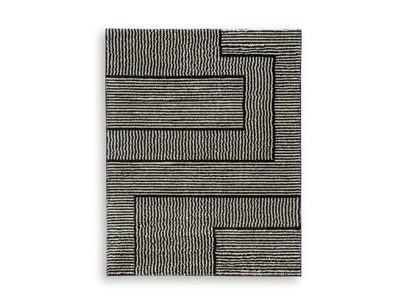 Black and Ivory Angular Stripe Frieze Woven Rug