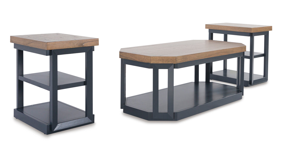 Brown/Blue three-piece table set, full product view