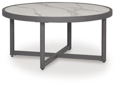 Gray, full round coffee table angled view - 1
