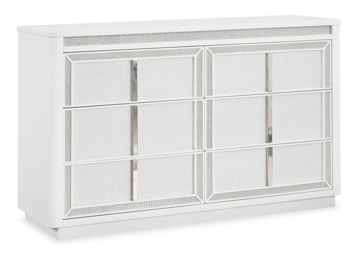 White, complete six-drawer dresser