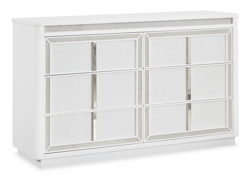 White Six-Drawer Dresser with Dimmable LED Lighting