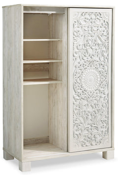 Whitewash, sliding door open showing three adjustable shelves - 2