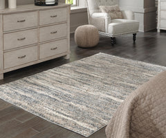 Ivory/Beige/Gray 94" x 120", room view; furniture excluded - 2