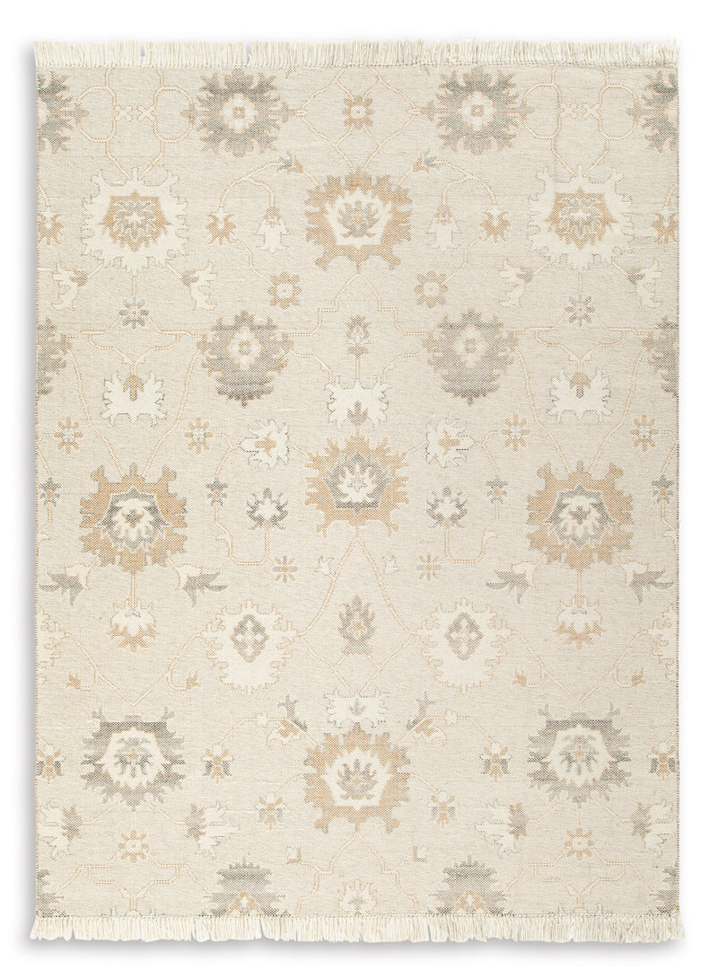 Linen Gray and Caramel Floral Handwoven Wool-Blend Rug