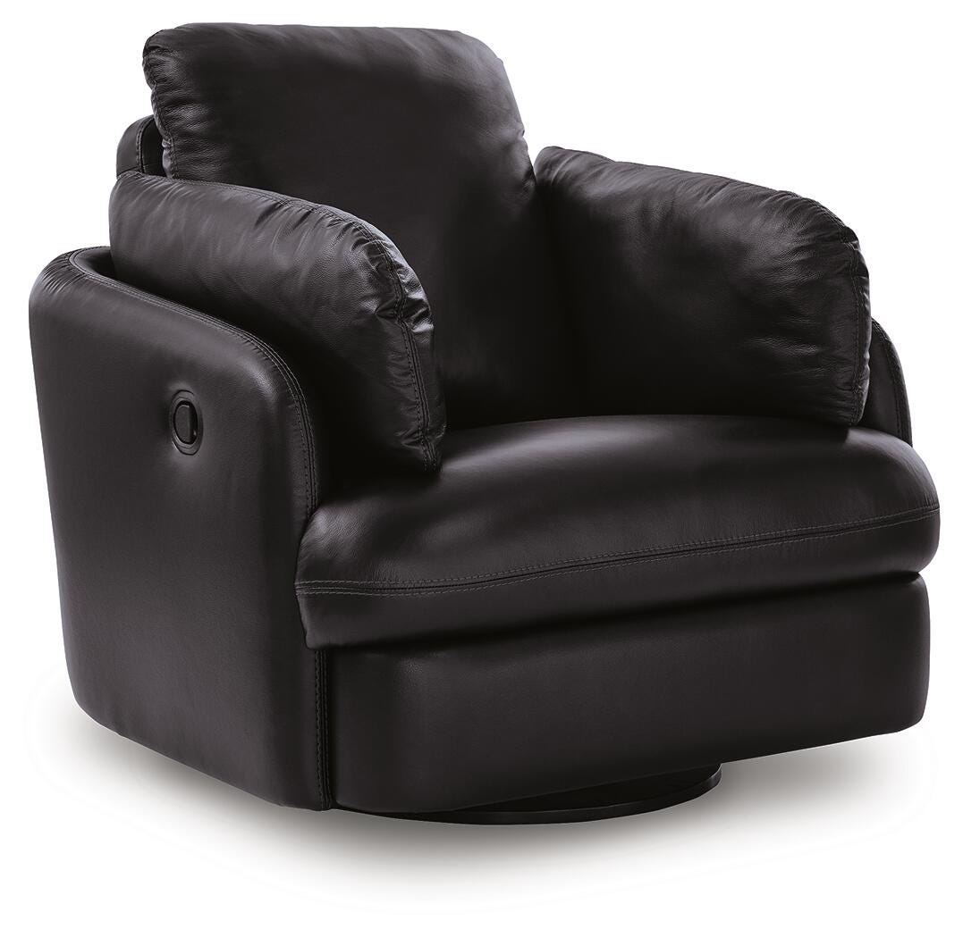 Black, complete recliner closed angled view