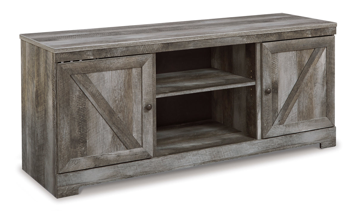 Gray TV stand, full product view