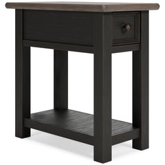 Grayish Brown/Black Two Tone Drawer Shelf Charging End Table, full product view - 1