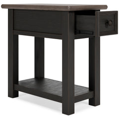 Grayish Brown/Black Two Tone Drawer Shelf Charging End Table, product view 2 - 2