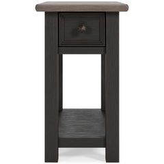 Grayish Brown/Black Two Tone Drawer Shelf Charging End Table, product view 3 - 3