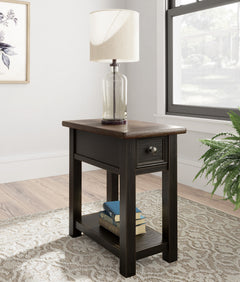Grayish Brown/Black Two Tone Drawer Shelf Charging End Table, product view 5 - 5