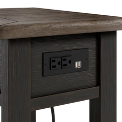 Grayish Brown/Black Two Tone Drawer Shelf Charging End Table, product view 6 - 6