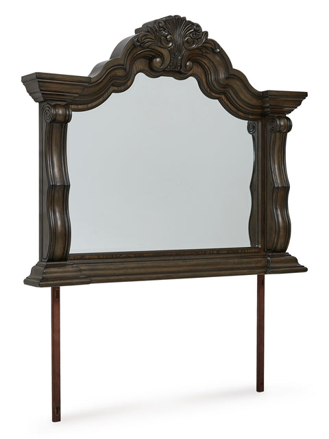 Dark Brown Ornate Bedroom Mirror with Decorative Crest