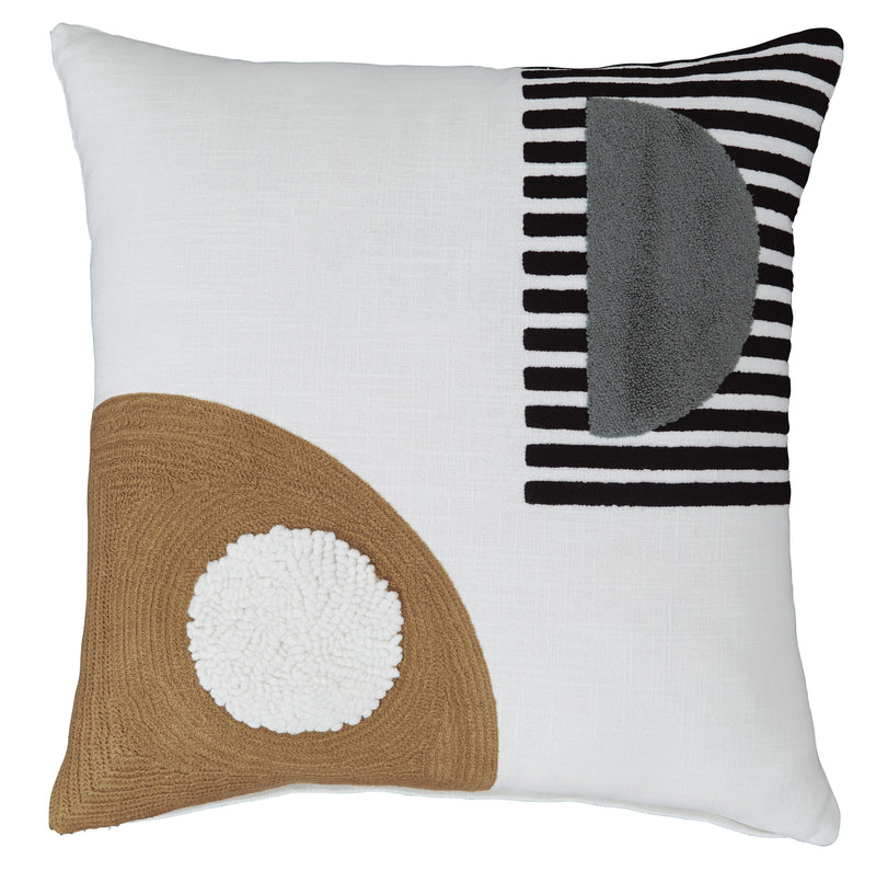 20-Inch Black, White and Honey Embroidered Pillow