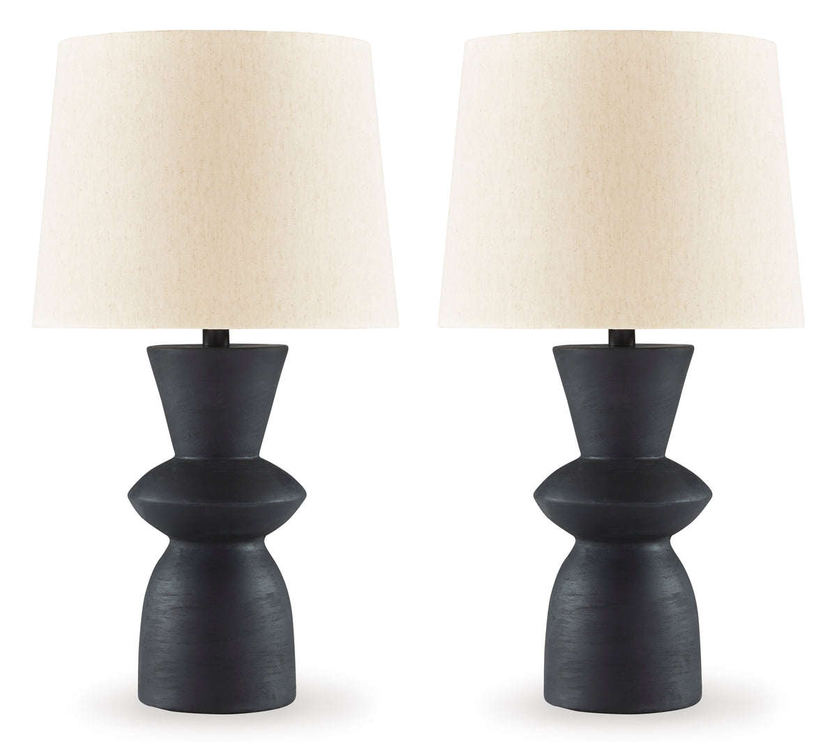 Distressed Black Scarbot set of two table lamps, full product view