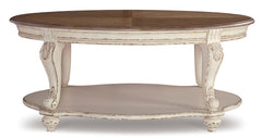White/Brown oval coffee table with lower shelf, product view 2 - 2