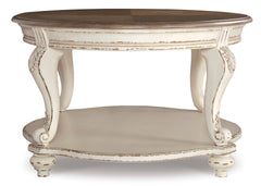 White/Brown oval coffee table with lower shelf, product view 3 - 3