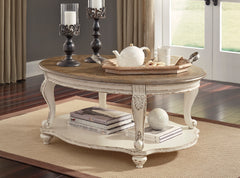 White/Brown oval coffee table with lower shelf, product view 5 - 5