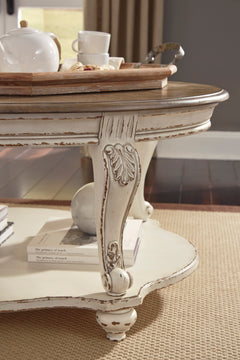 White/Brown oval coffee table with lower shelf, product view 6 - 6