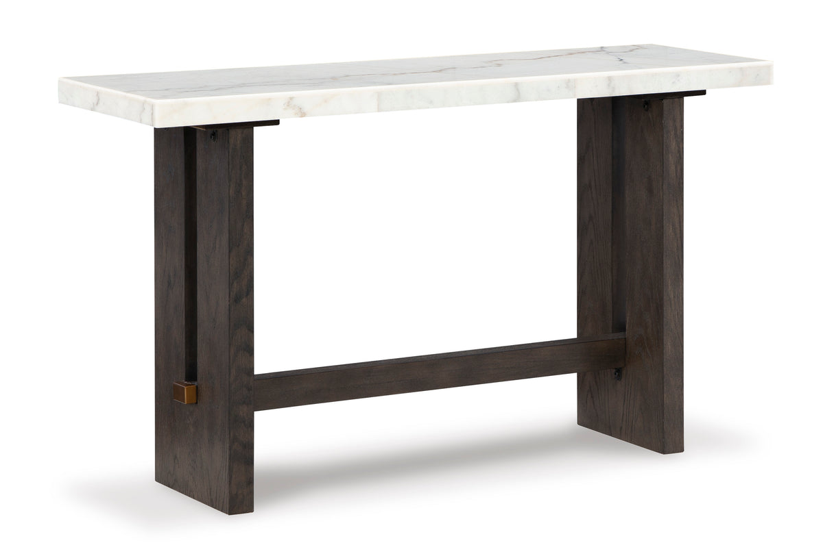 White/Dark Brown Marble-Top Console Table, full product view